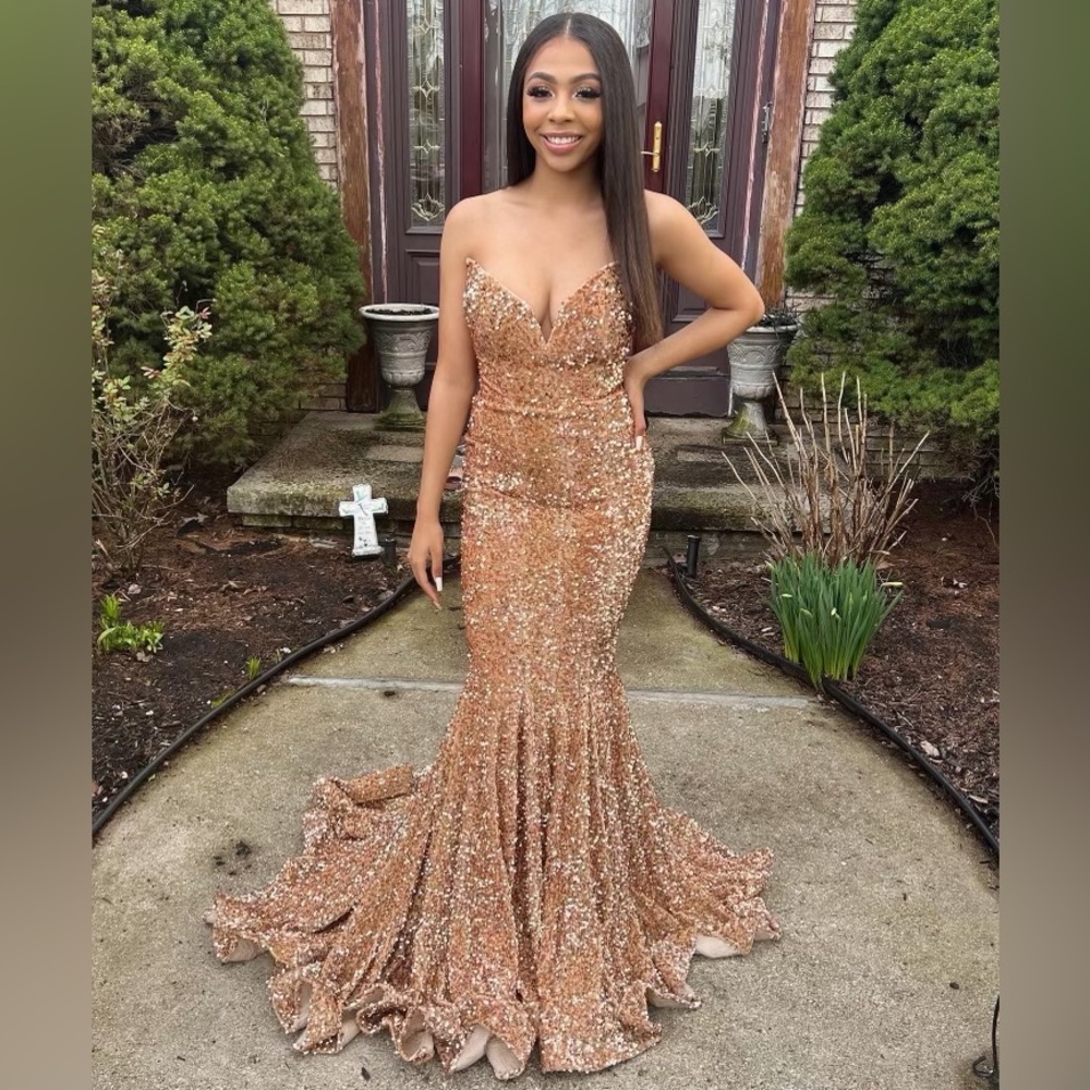 Gold Sequins Prom Dress